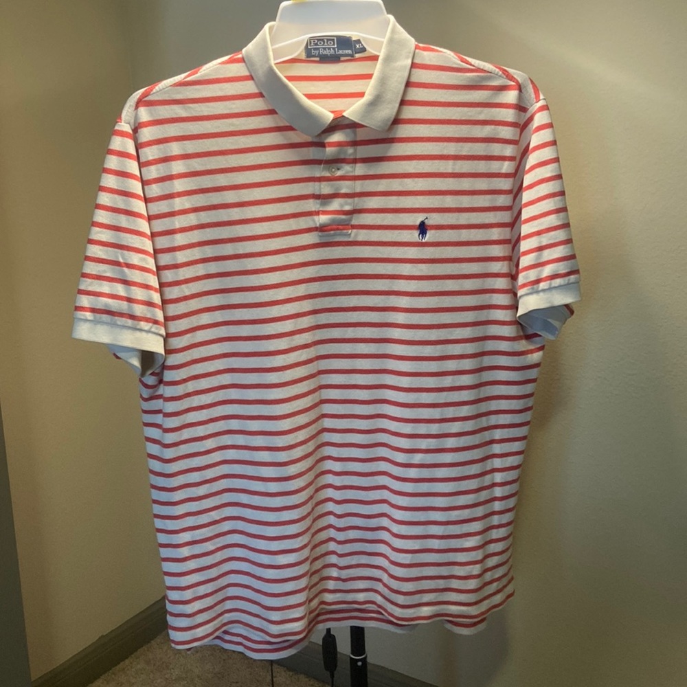Polo RL white orange pinkish striped collar shirt 2023